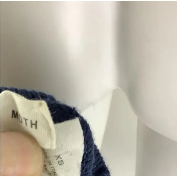 Anthropologie Sz XS Ruffle Trim V Neck Sweater Blue Cotton Wool Pullover - Picture 6 of 6